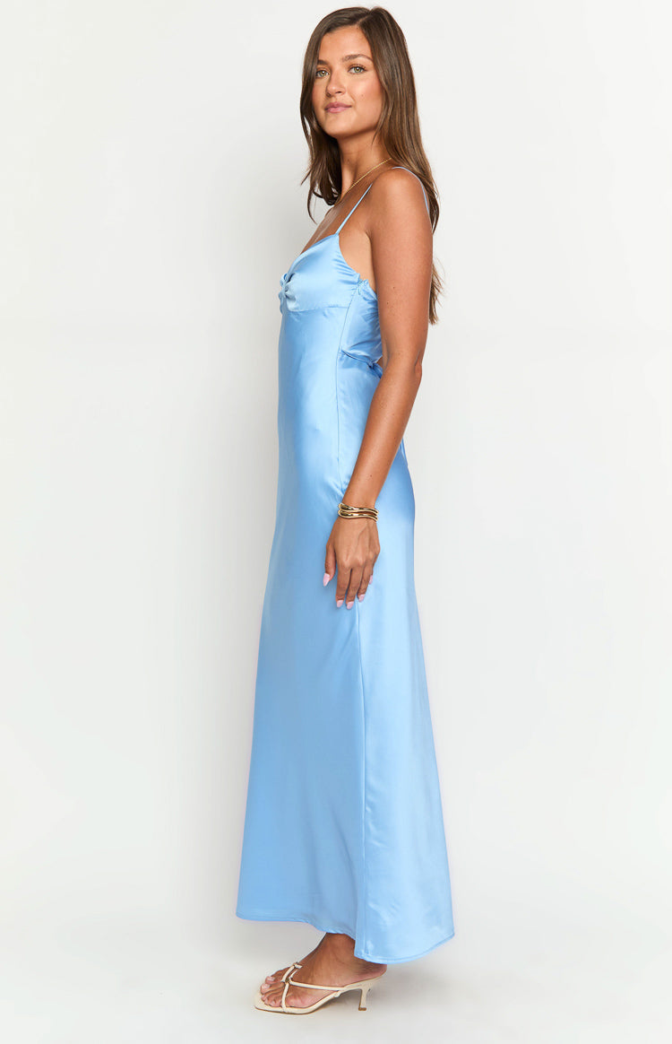 Satin Twist Front Sweetheart Spaghetti Strap Maxi Dress 4