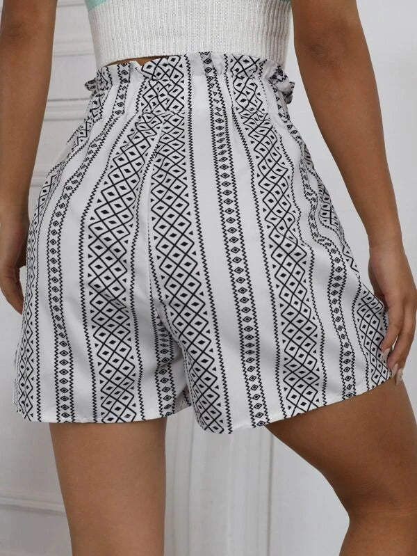 Paperbag Waist All Over Print Shorts
