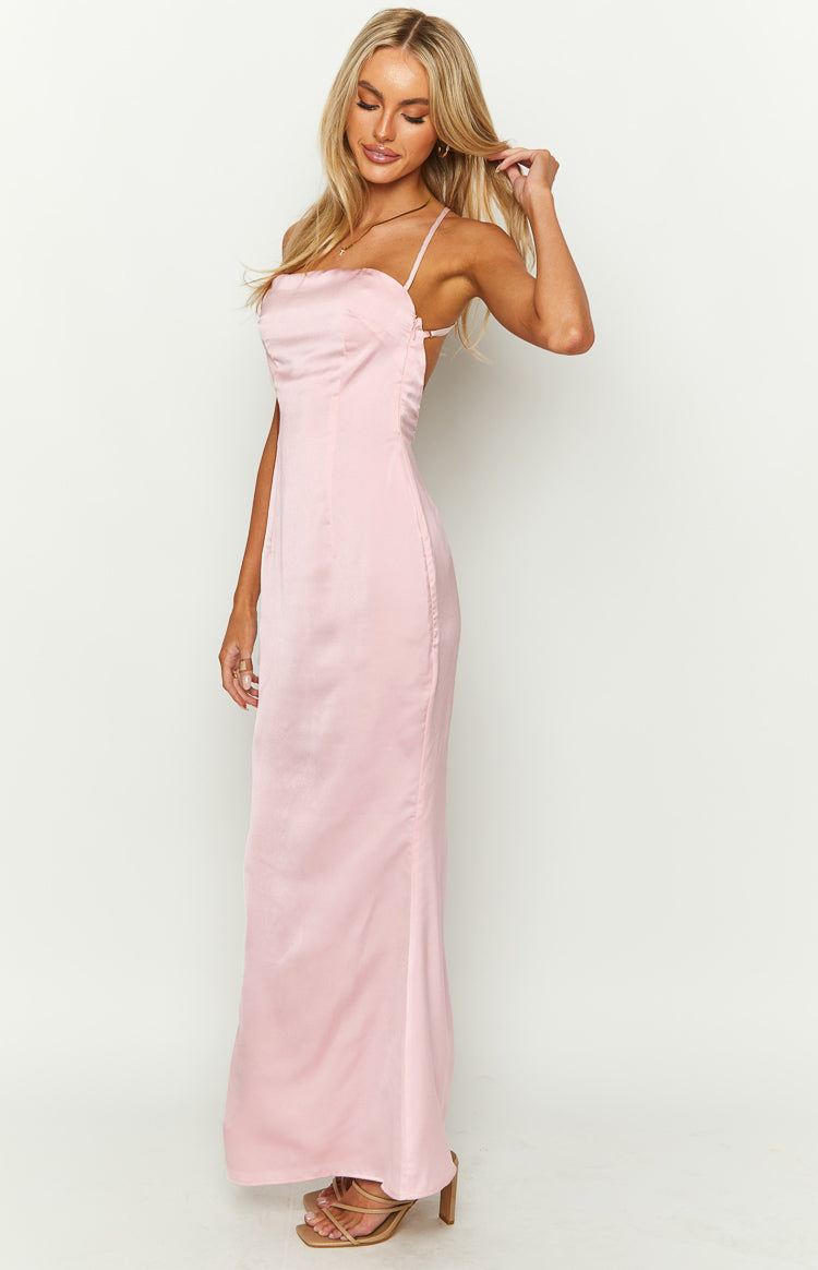 Satin Cross Back Bow Open Back Bodycon Maxi Dress 4