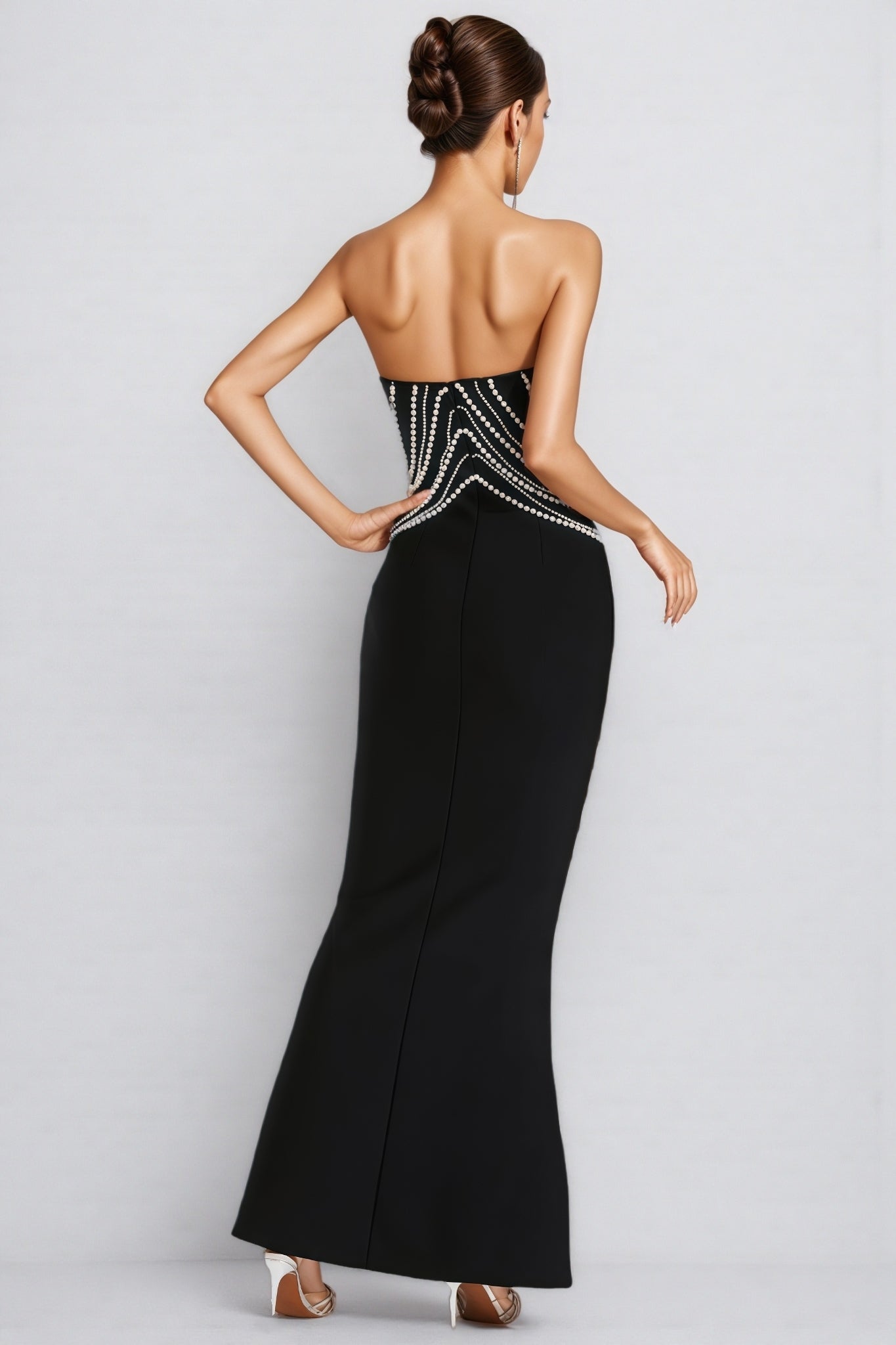 Vaughn Black Pearls Off Shoulder Maxi Dress - View 7