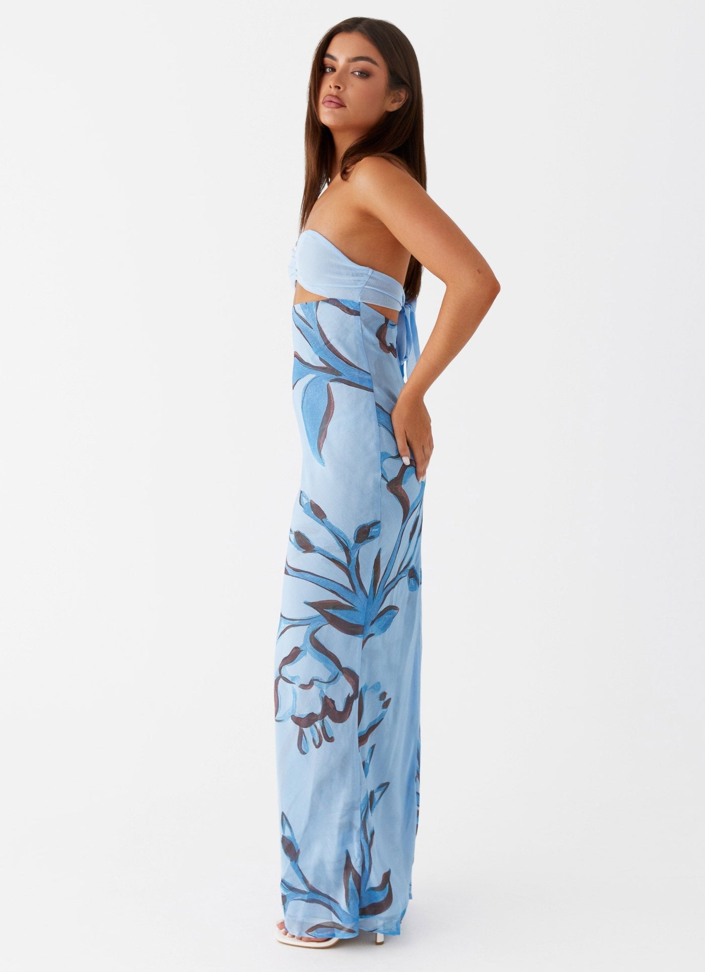Floral Strapless Cut Out Maxi Dress Summer 3