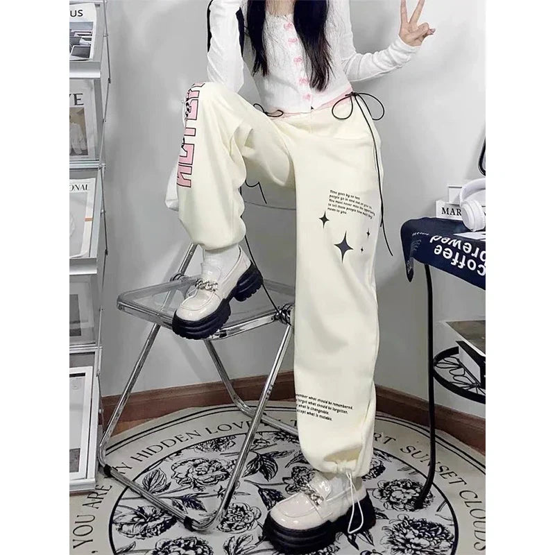 Print Letter Straight Pants