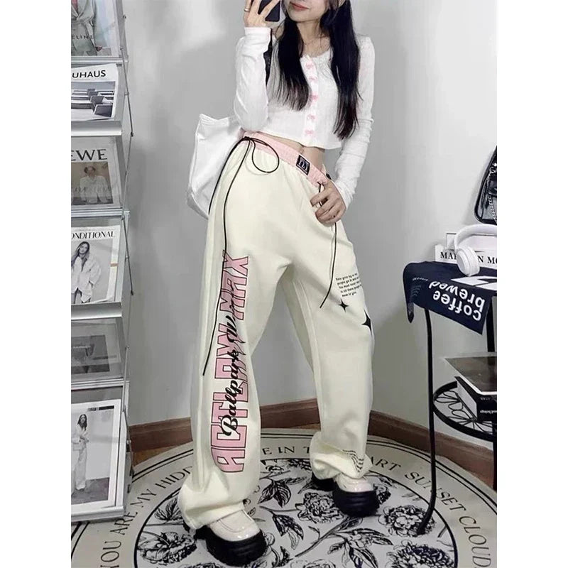 Print Letter Straight Pants