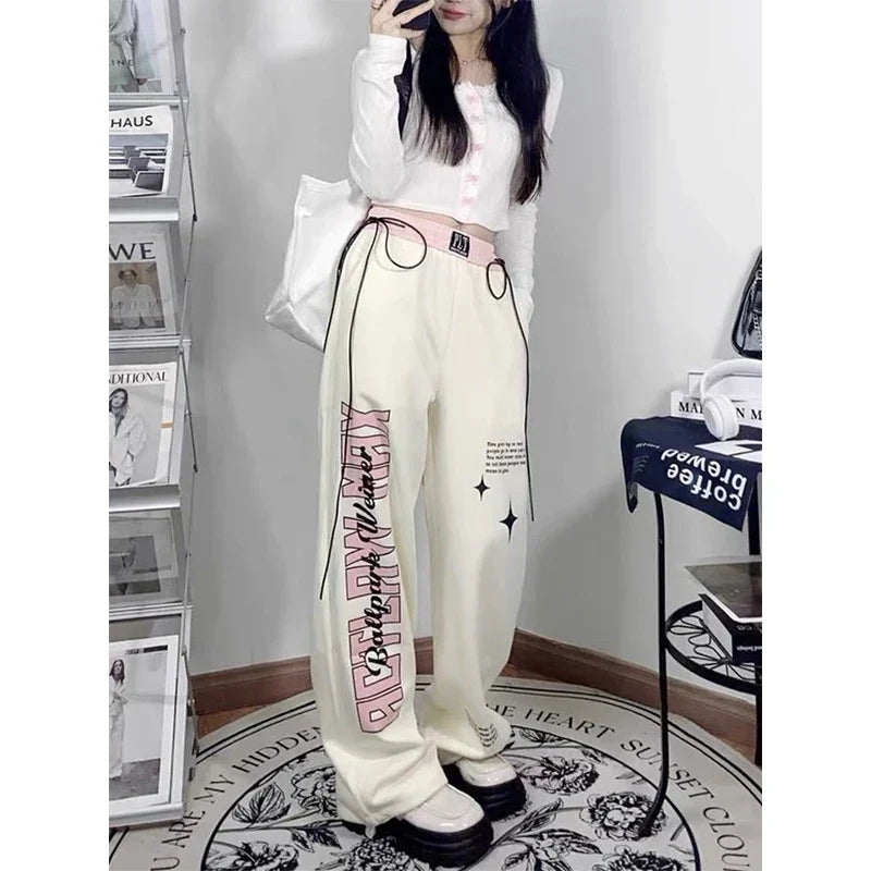 Print Letter Straight Pants