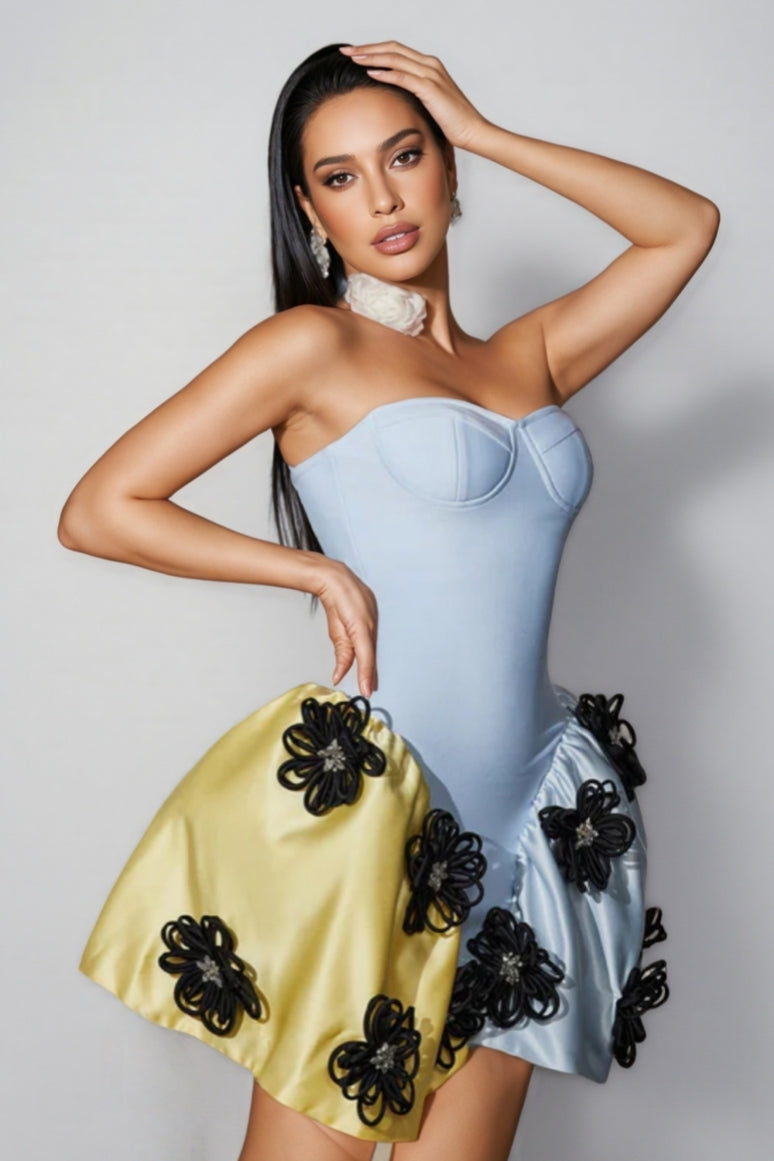Strapless Flower Bandage Mini Dress - View 2