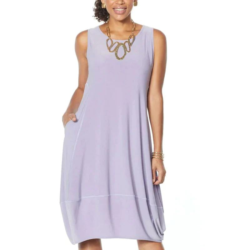Sleeveless Scoop Neck Pocket Lantern Hem A-Line Midi Dress