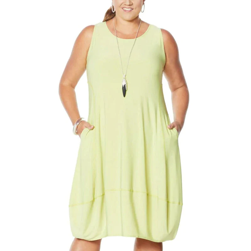 Sleeveless Scoop Neck Pocket Lantern Hem A-Line Midi Dress
