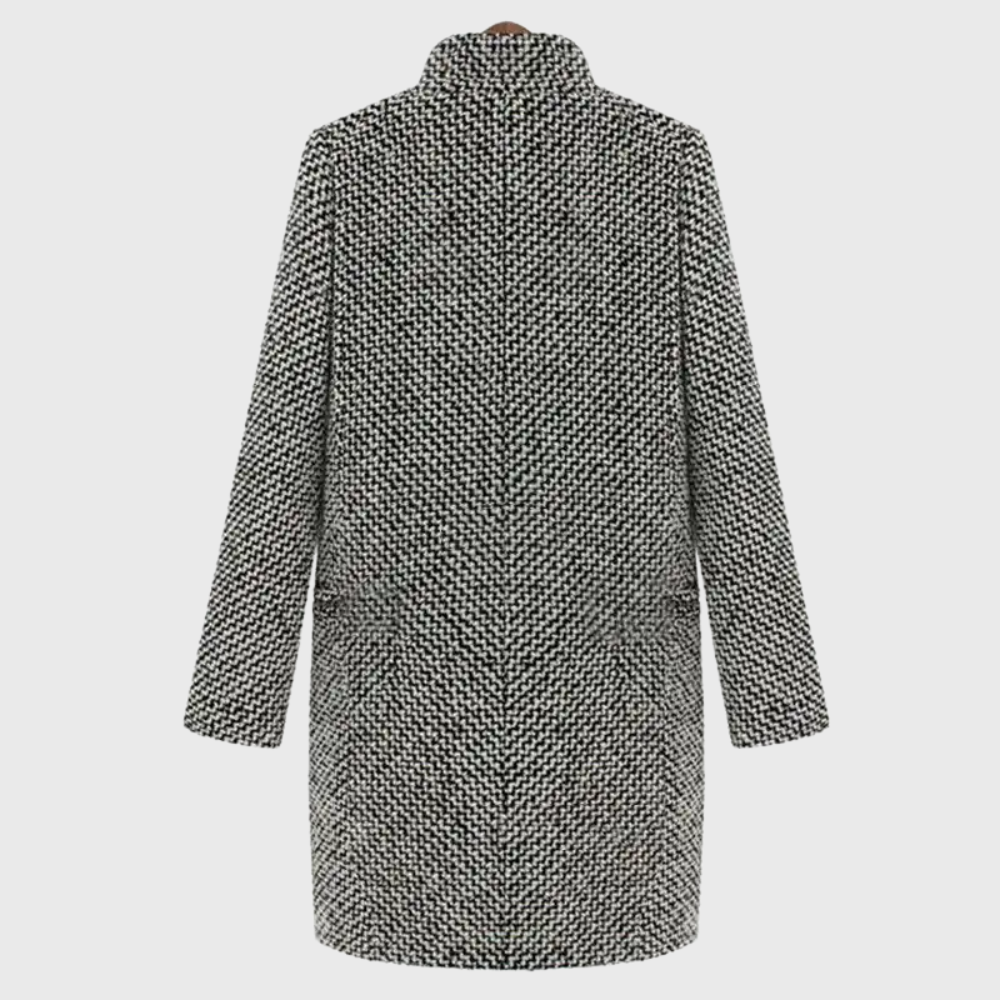Tweed Single Button Notch Lapel Longline Coat