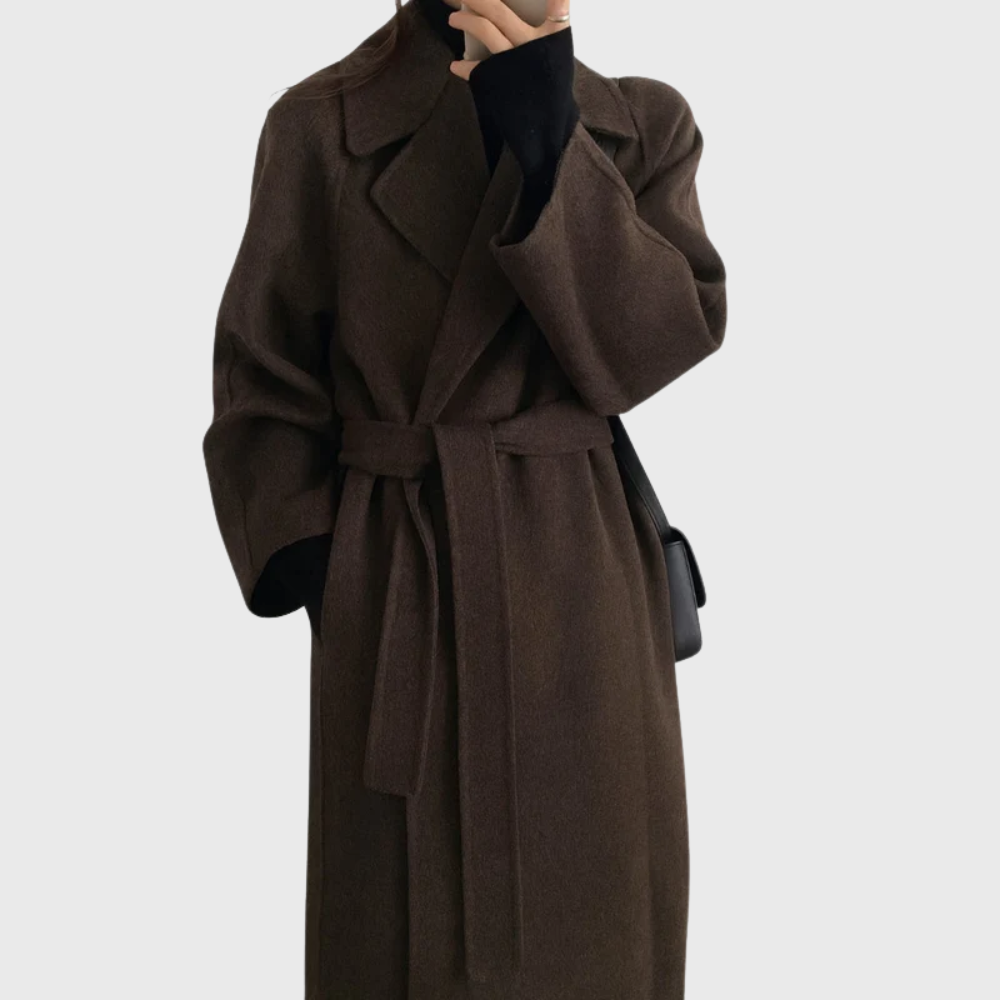 Notch Lapel Belted Wrap Longline Coat