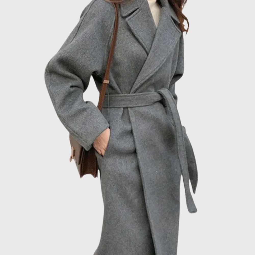Notch Lapel Belted Wrap Longline Coat