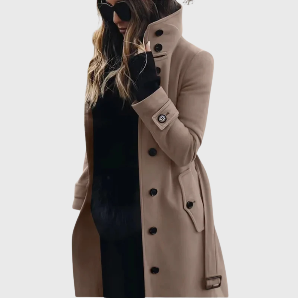 Stand Collar Double Breasted Longline Trench Coat