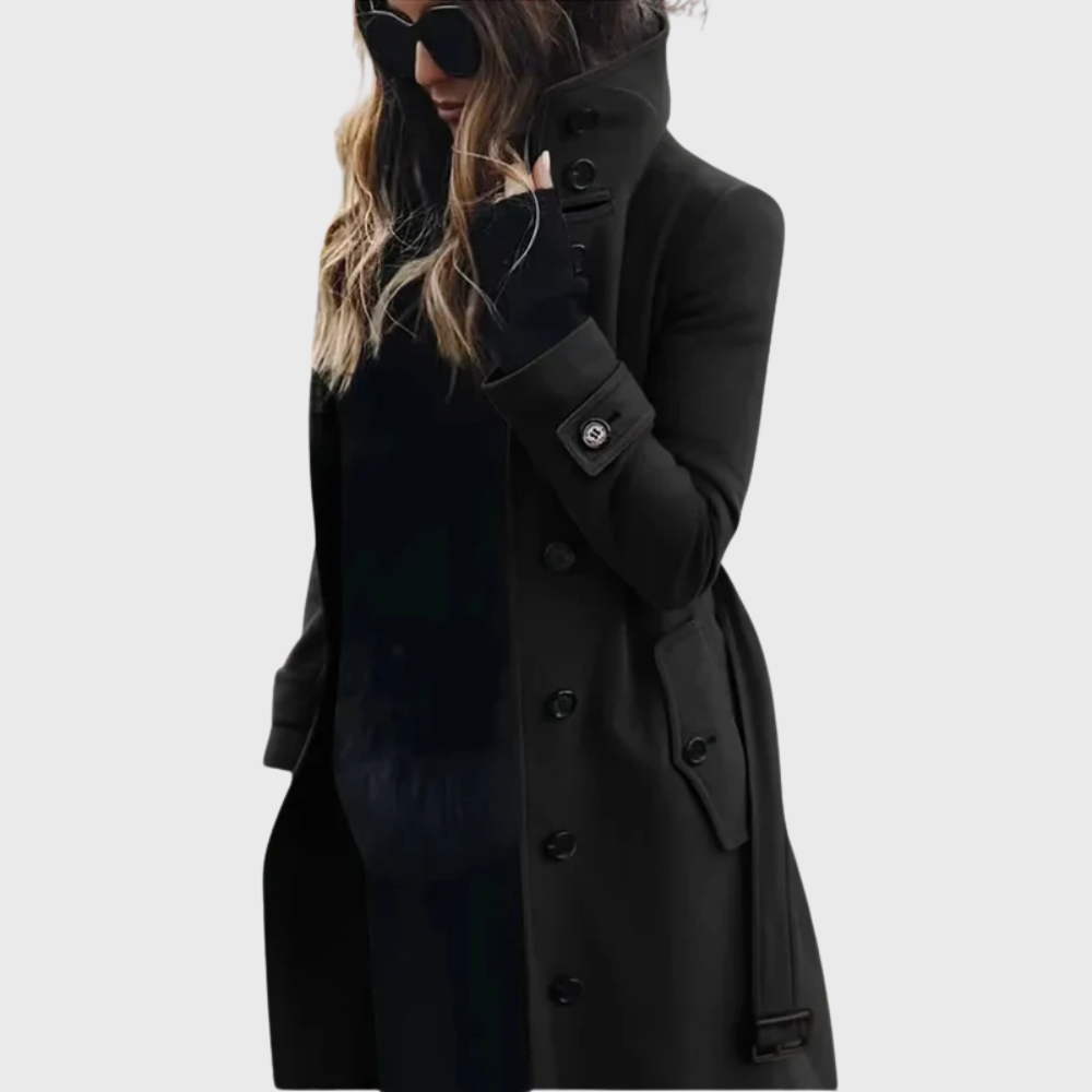 Stand Collar Double Breasted Longline Trench Coat