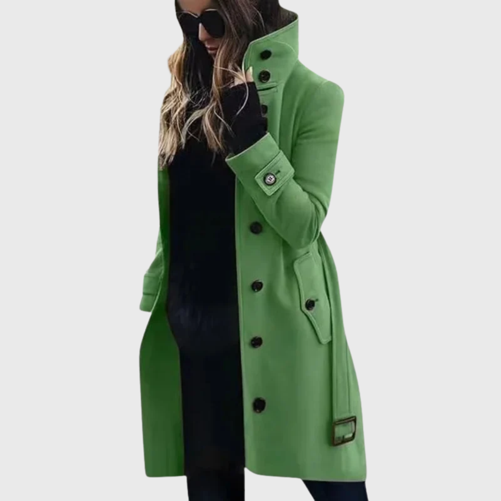 Stand Collar Double Breasted Longline Trench Coat