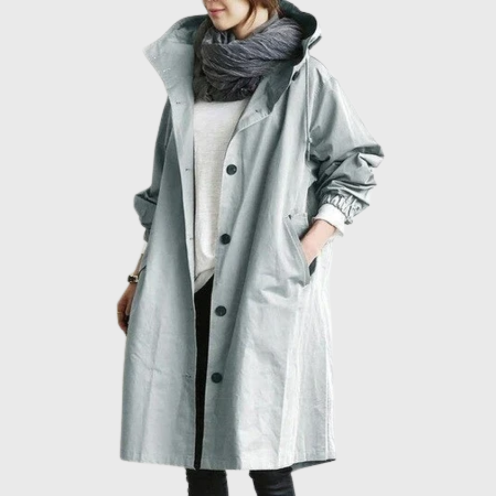 Hooded Snap Front Longline Trench Coat