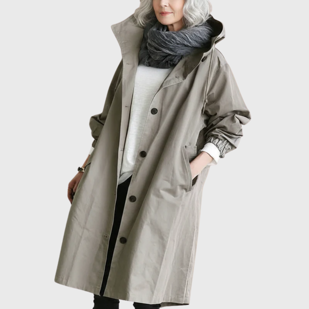 Hooded Snap Front Longline Trench Coat