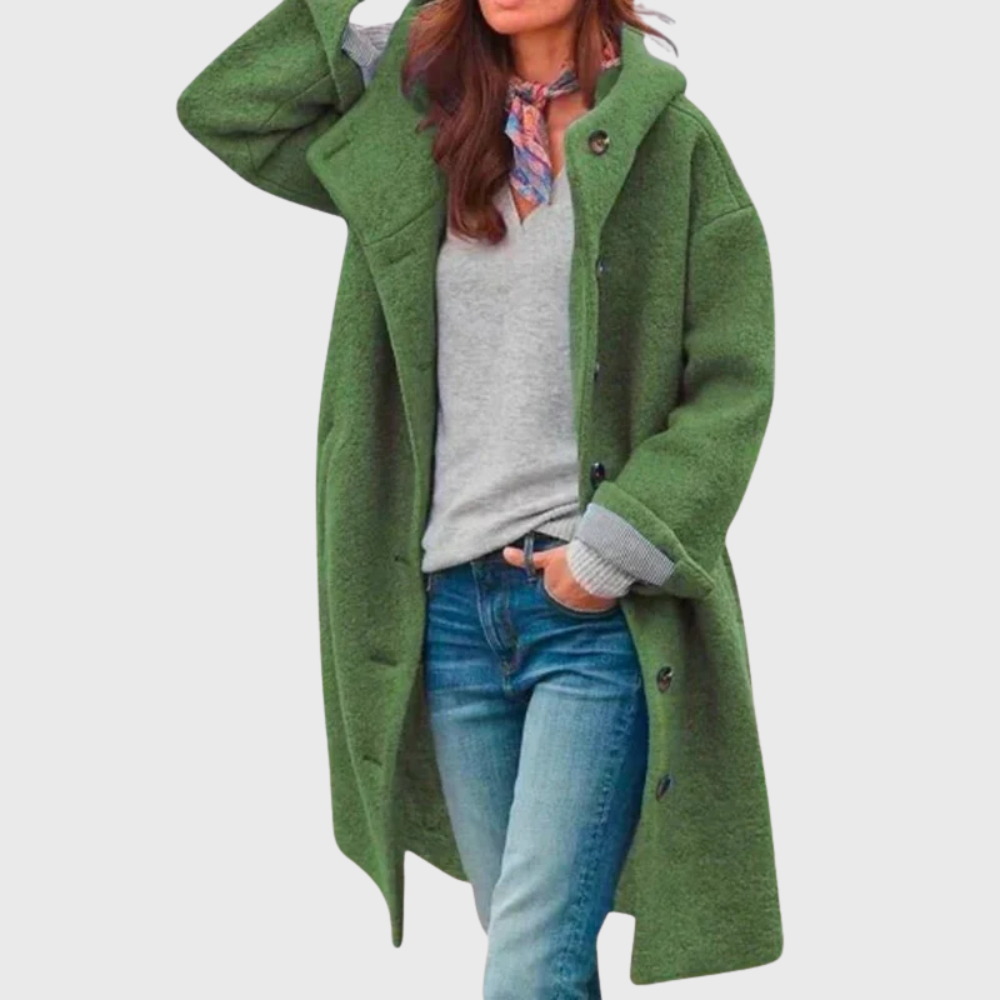Hooded Button Front Longline Wool Look Coat