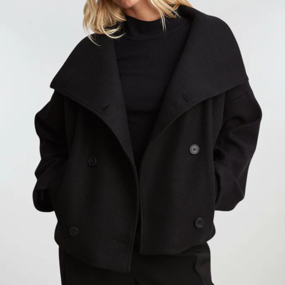 Shawl Collar Double Breasted Cropped Coat