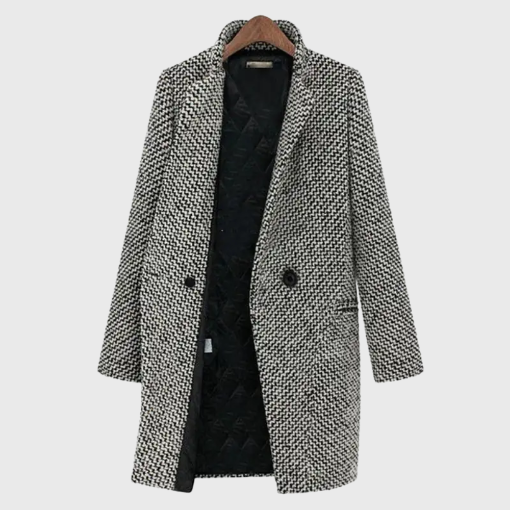 Tweed Single Button Notch Lapel Longline Coat
