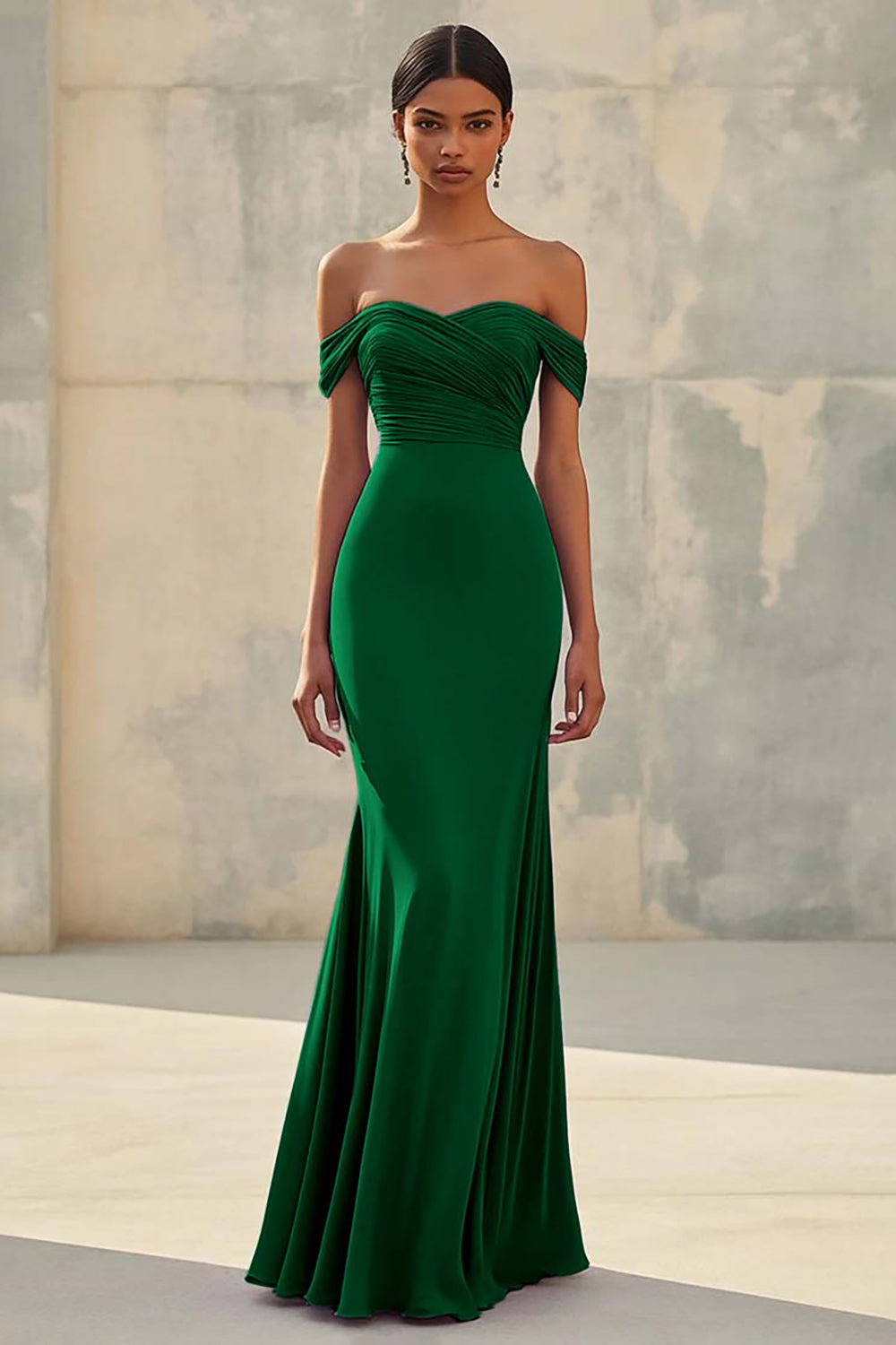 Mermaid Off Shoulder Purple Chiffon Long Formal Dress