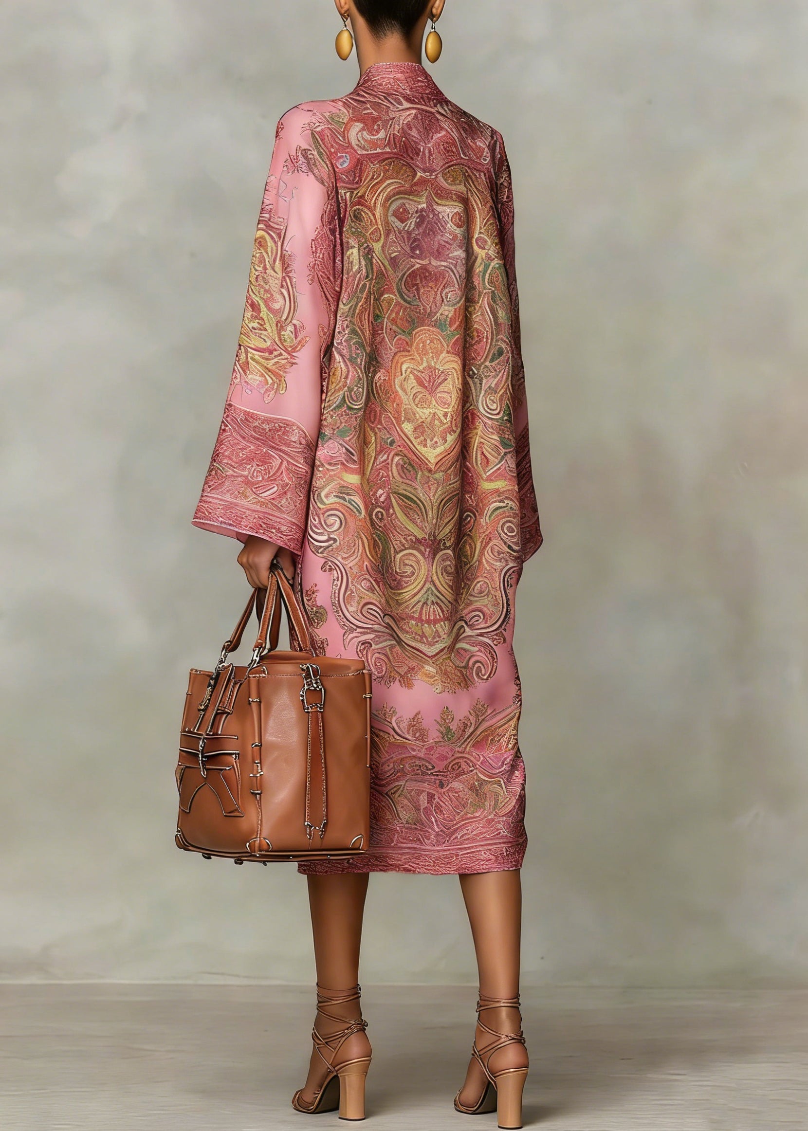 Mock Neck Bell Sleeve Tulip Hem Kaftan Midi Dress