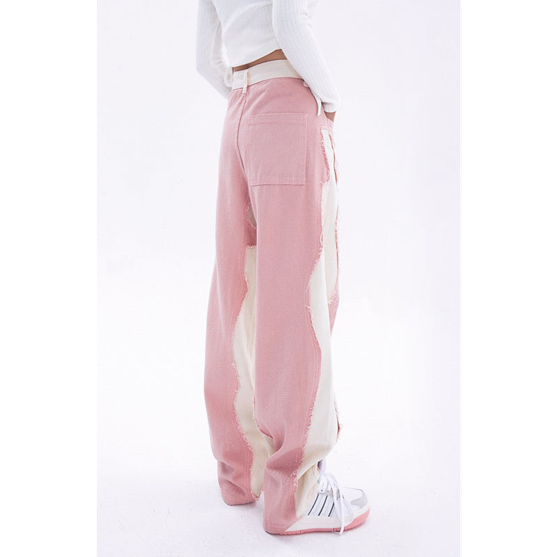 Hip Hop Street Style Pink White Baggy Jeans