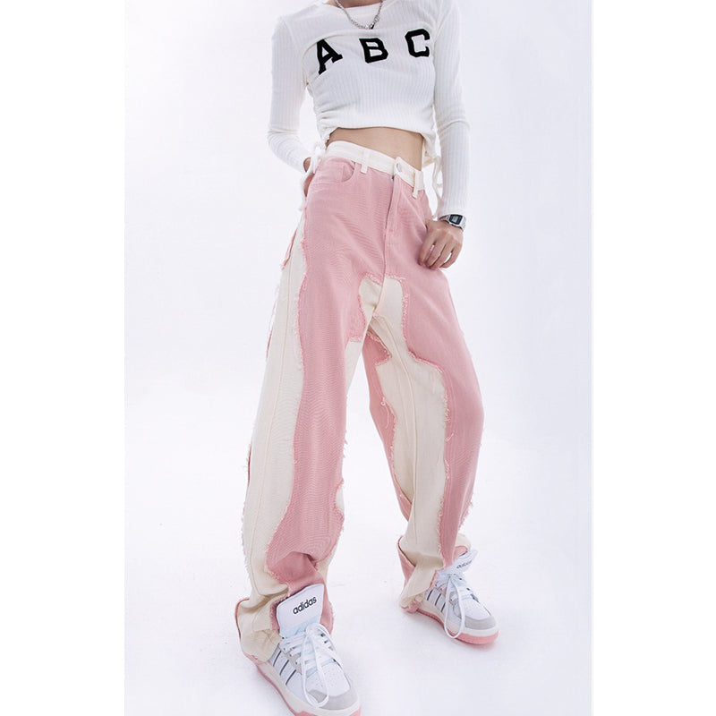 Hip Hop Street Style Pink White Baggy Jeans