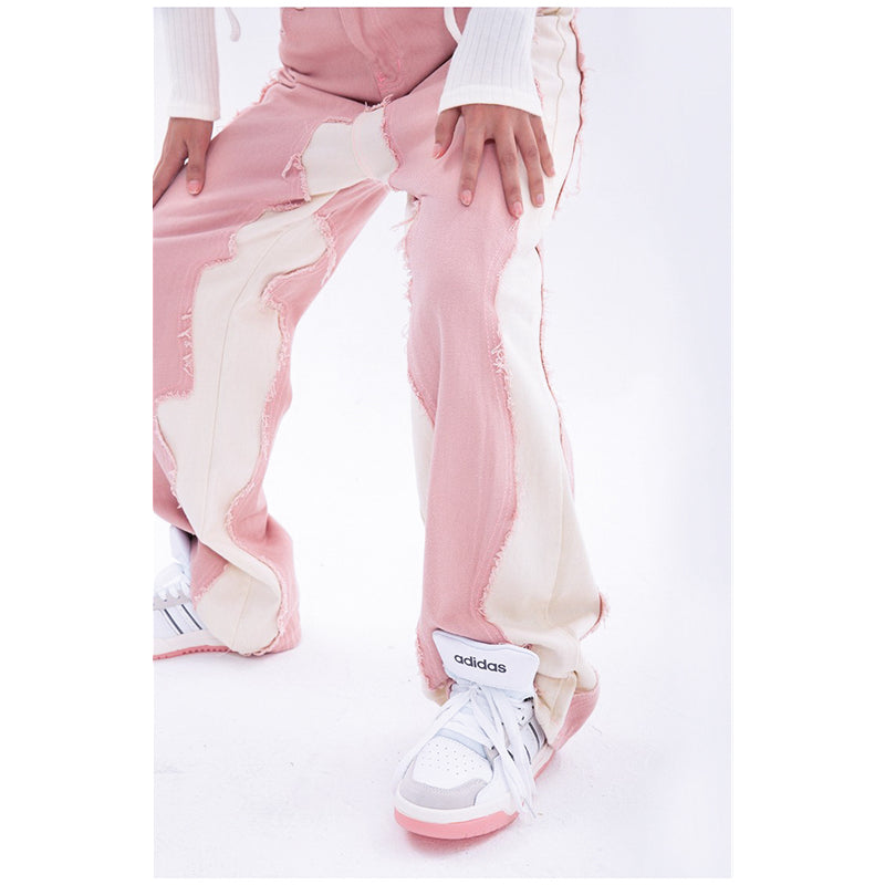 Hip Hop Street Style Pink White Baggy Jeans