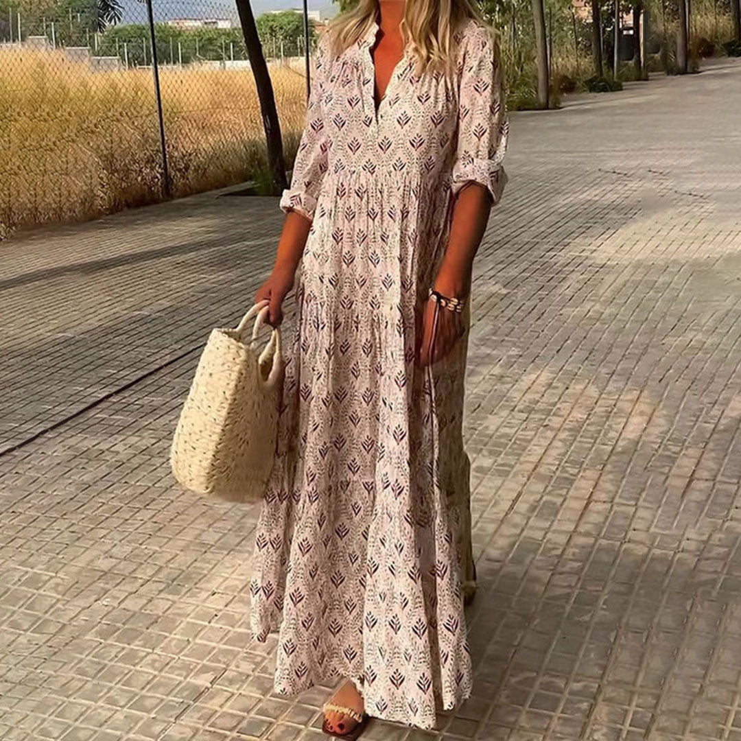 Print V-Neck Tiered Maxi Dress 5