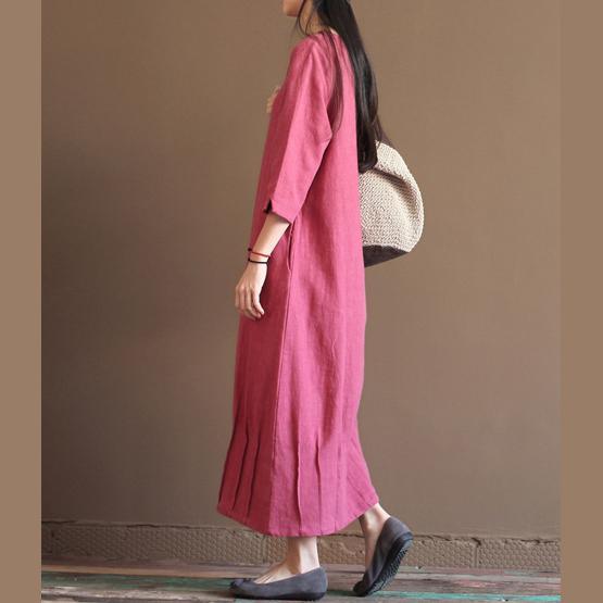 Pink New linen maxi dresses long sleeve spring caftan dress