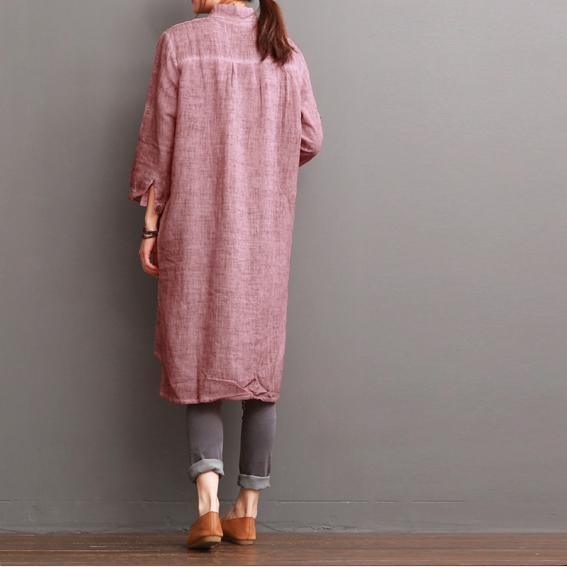 Pink summer cotton dress pockets sundress women long blouse
