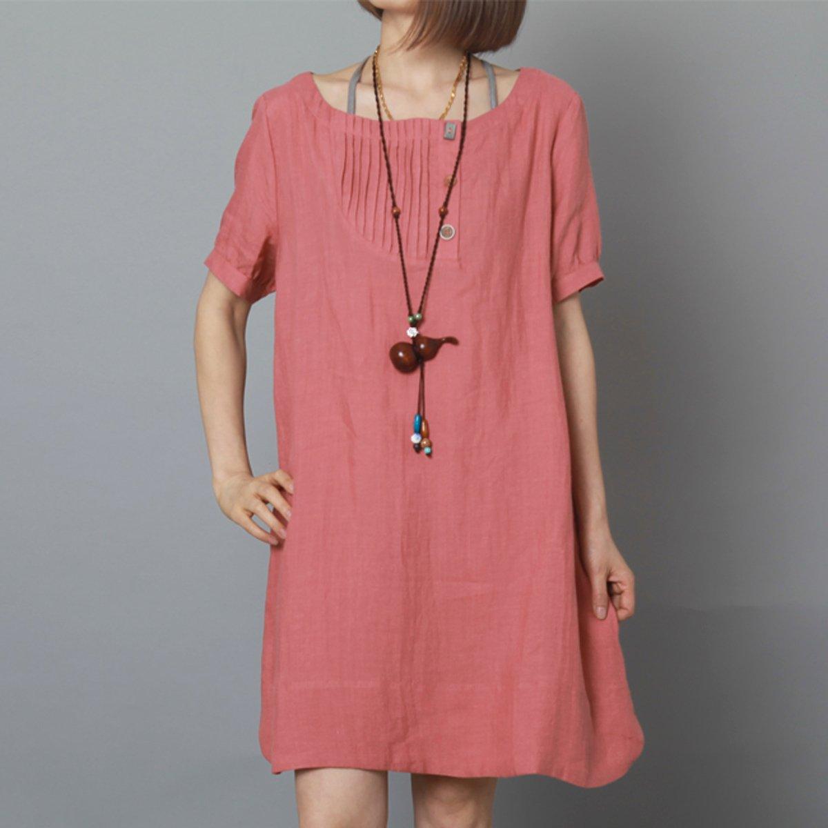 Pink summer linen dress oversize sundress plus size shift dress