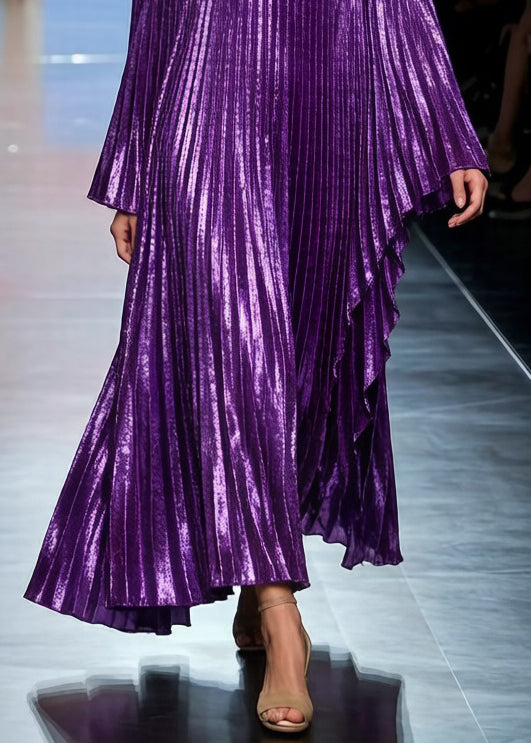 Off Shoulder Pleated Metallic Long Batwing Sleeve Maxi Gown