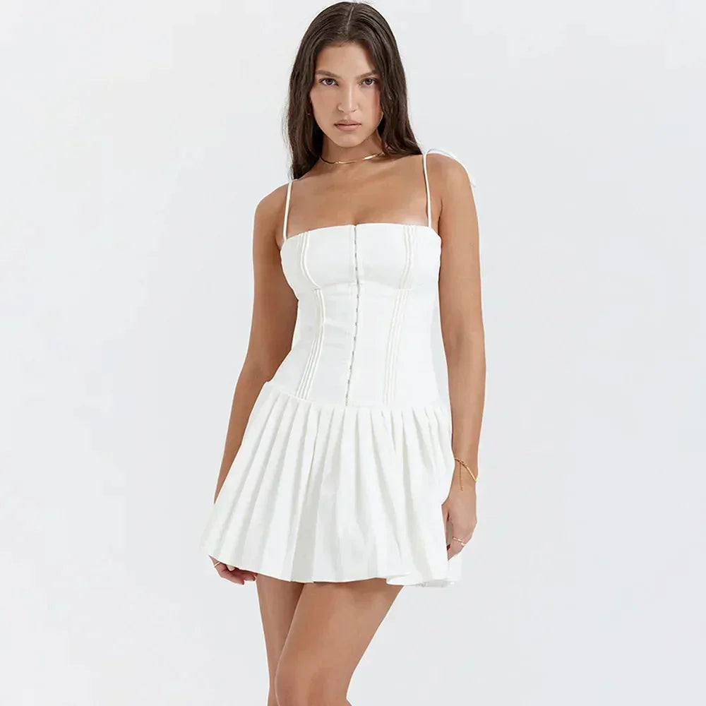 Spaghetti Strap Corset Pleated Fit and Flare Mini Dress