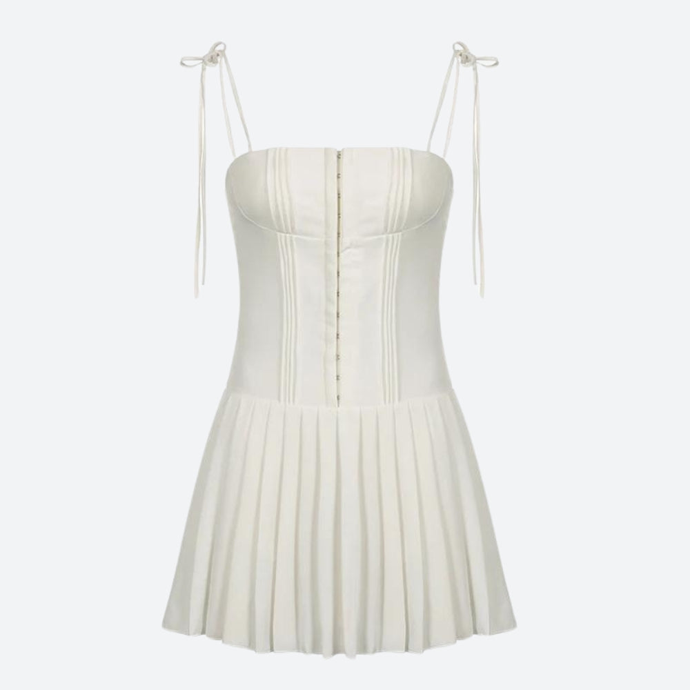 Spaghetti Strap Corset Pleated Fit and Flare Mini Dress