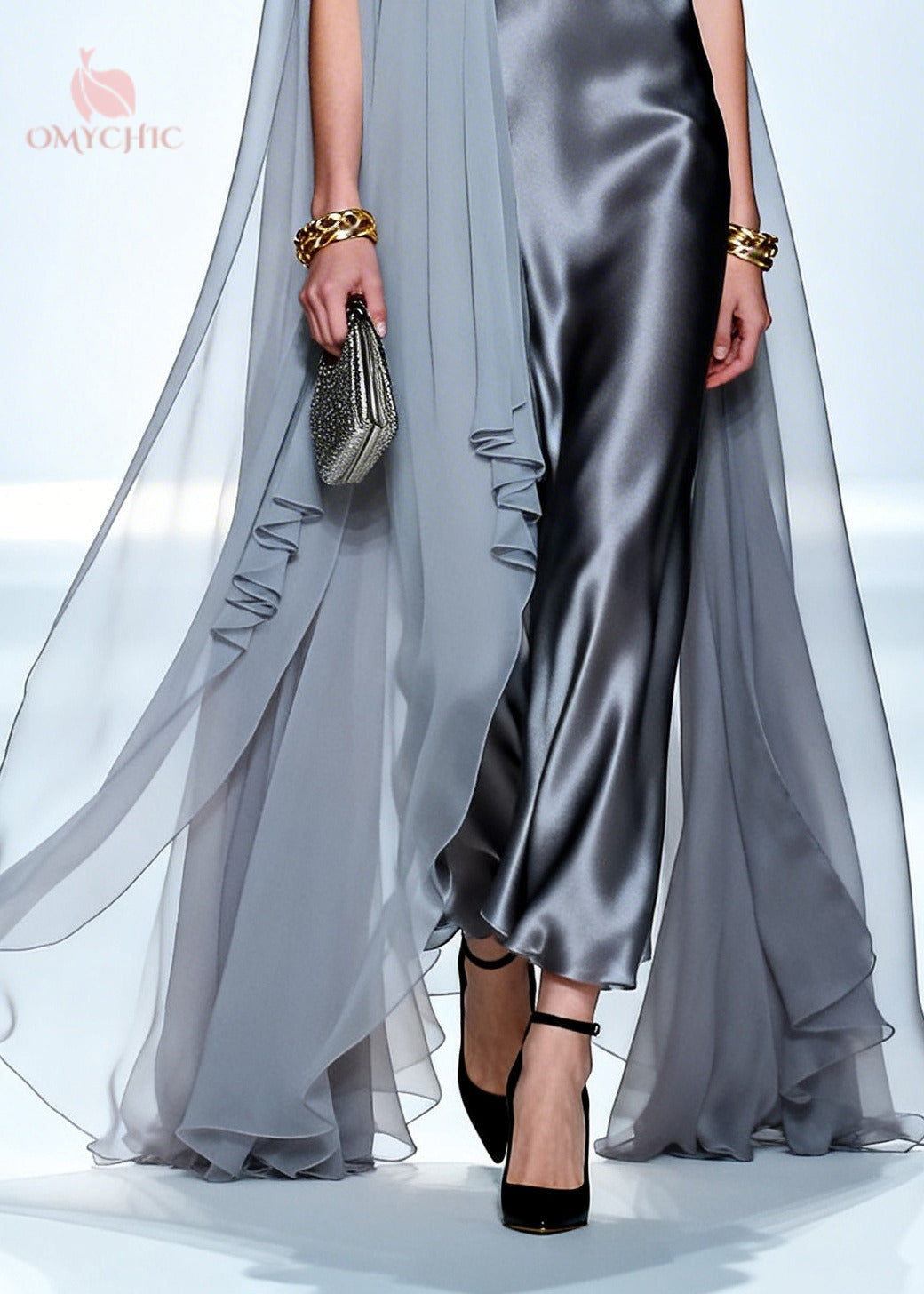 Plus Size Grey Oversized Patchwork Chiffon Maxi Dress Summer - View 4