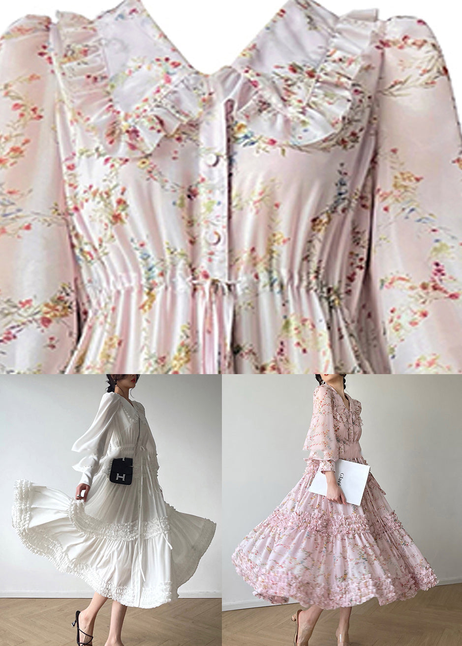 Plus Size Pink Peter Pan Collar Print Chiffon Dresses Long Sleeve - View 4