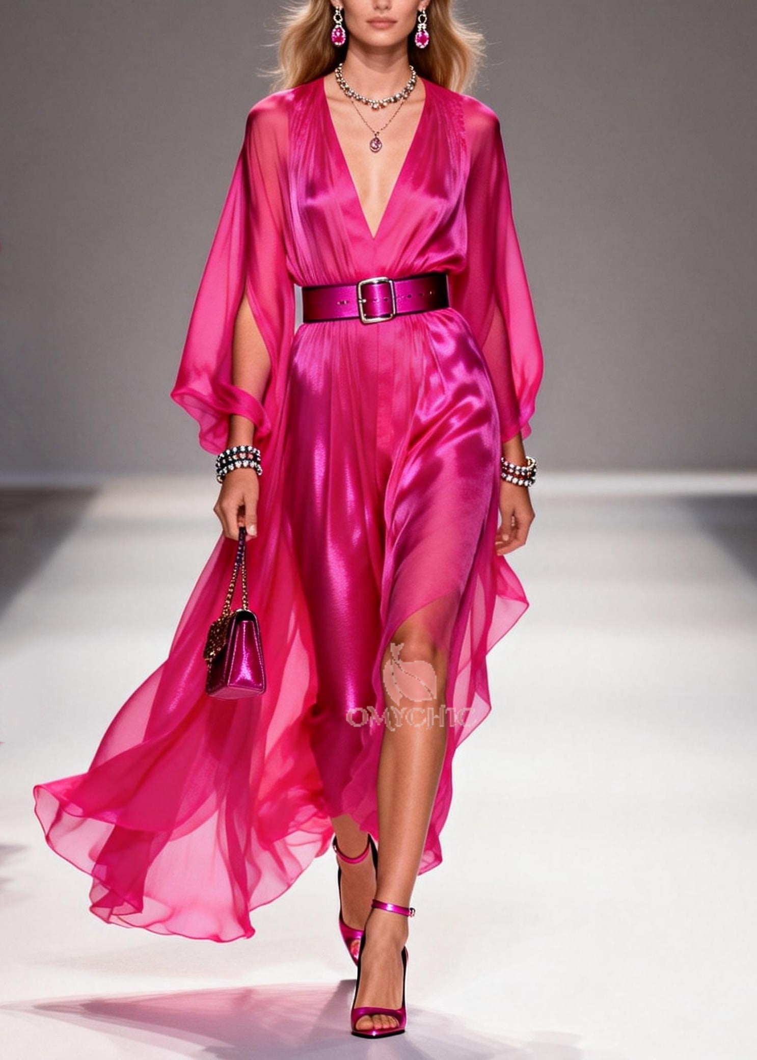 Plus Size Rose Draping Low High Design Chiffon Tunic Dresses Summer
