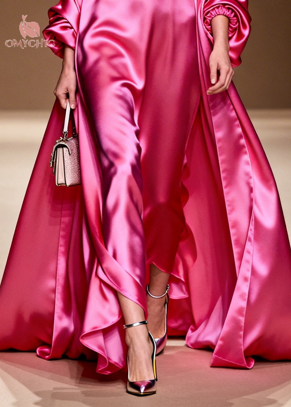Satin Ruffle Neck Floral Applique Gown and Open Coat Two Piece Set