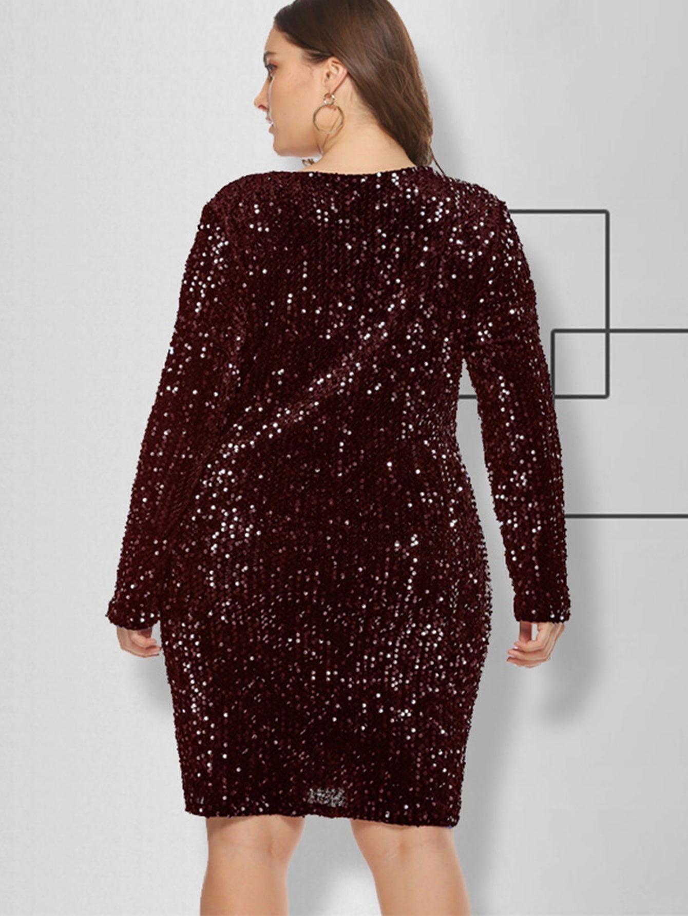 Sequin Long Sleeve V-Neck Bodycon Mini Dress
