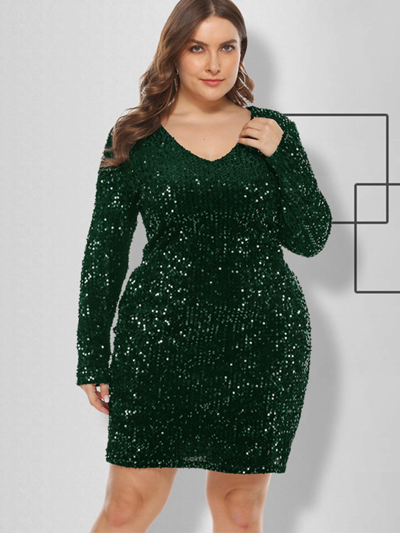 Sequin Long Sleeve V-Neck Bodycon Mini Dress