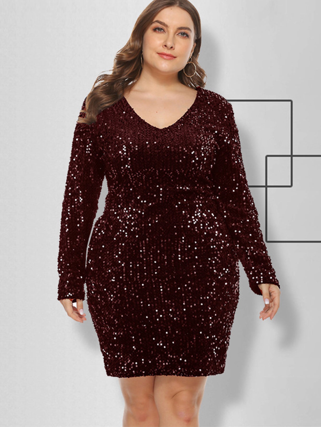 Sequin Long Sleeve V-Neck Bodycon Mini Dress - View 6