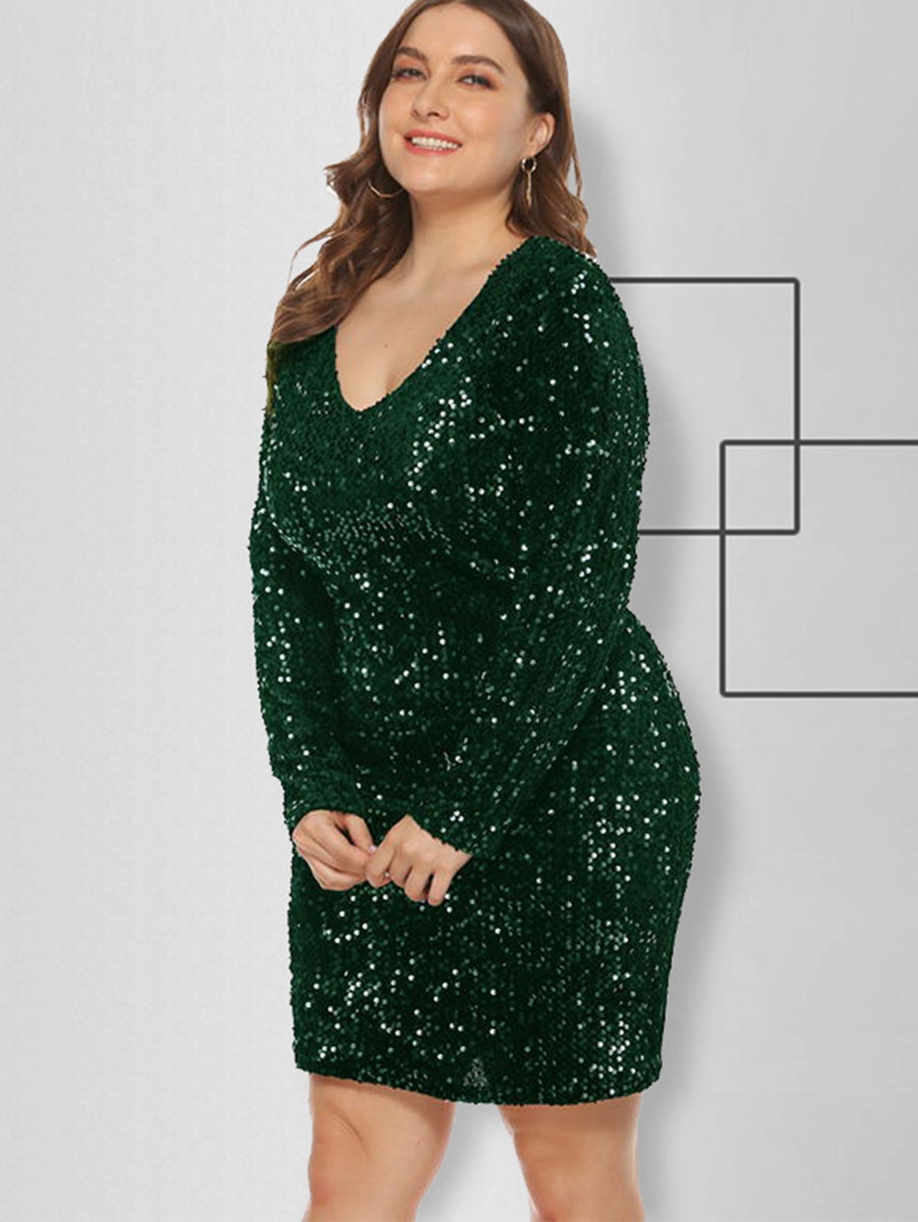 Sequin Long Sleeve V-Neck Bodycon Mini Dress