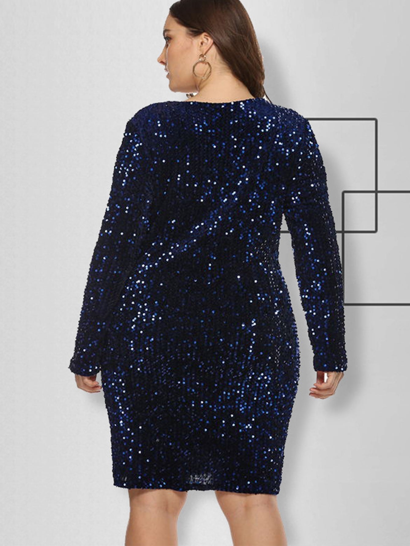 Sequin Long Sleeve V-Neck Bodycon Mini Dress