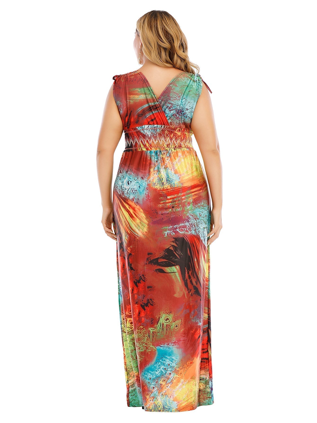 Plus Size Tie Shoulder Smocked Waist Maxi Dress