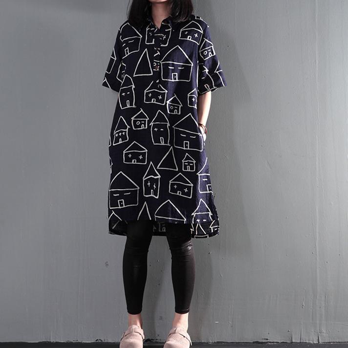Plus size navy print summer dress oversize shift dresses sundress sweet house