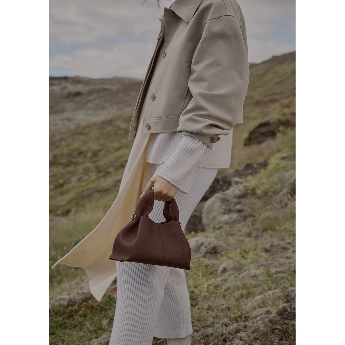 Faux Leather Ruched Top Handle Pouch Bag