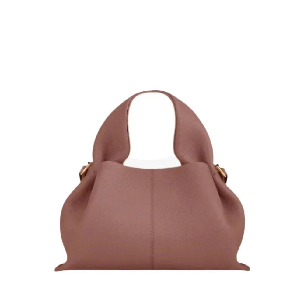 Faux Leather Ruched Top Handle Pouch Bag