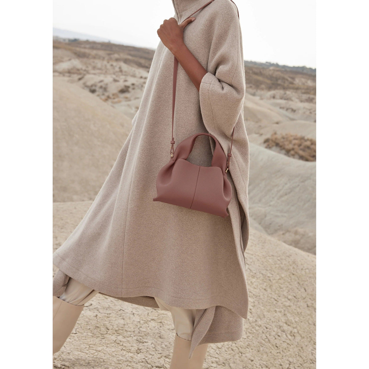 Faux Leather Ruched Top Handle Pouch Bag