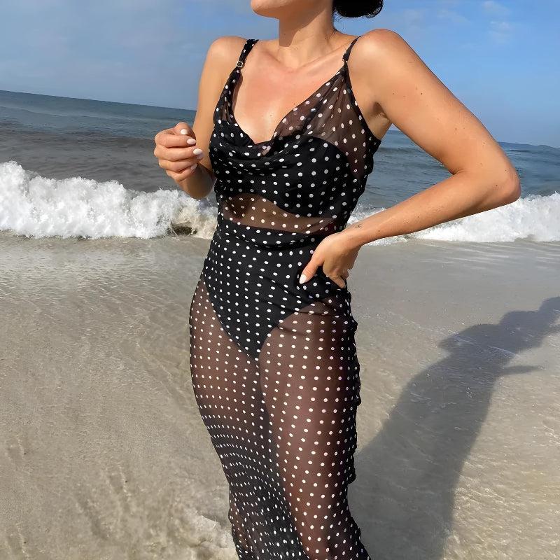 Polka Dot Backless Sheer Maxi Dress - View 5