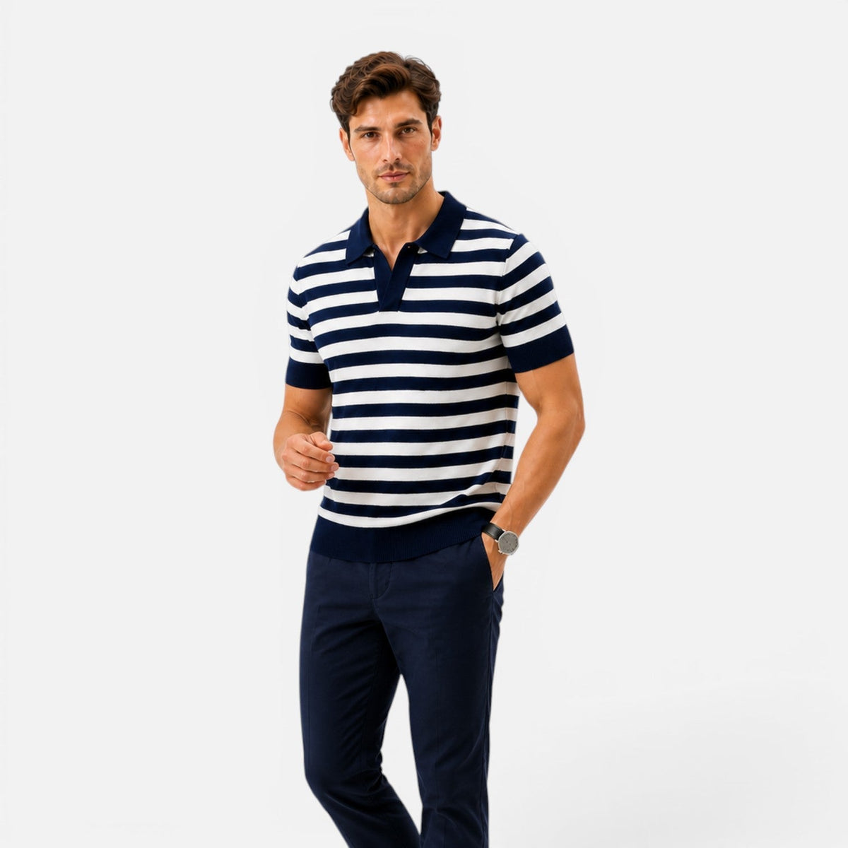 Men's Short Sleeve Polo Shirt Striped Casual Fit
